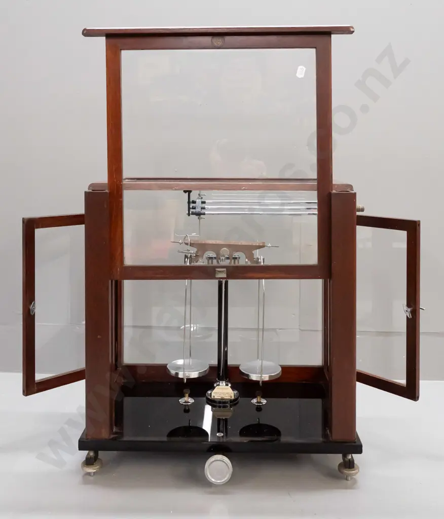 vintage precision balance scales in glazed timber case - scale and case marked Baird and Tatlock, London - minor wear, Image 1++
