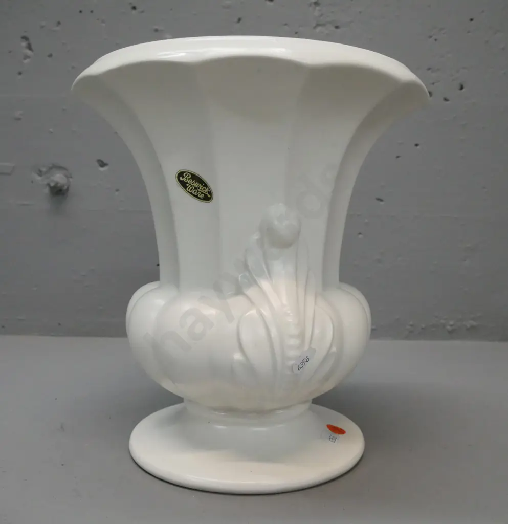 large Beswick urn-shaped vase, ribbed and gadrooned, original Beswick label. Some staining inside H-255 D-235 Image 1++
