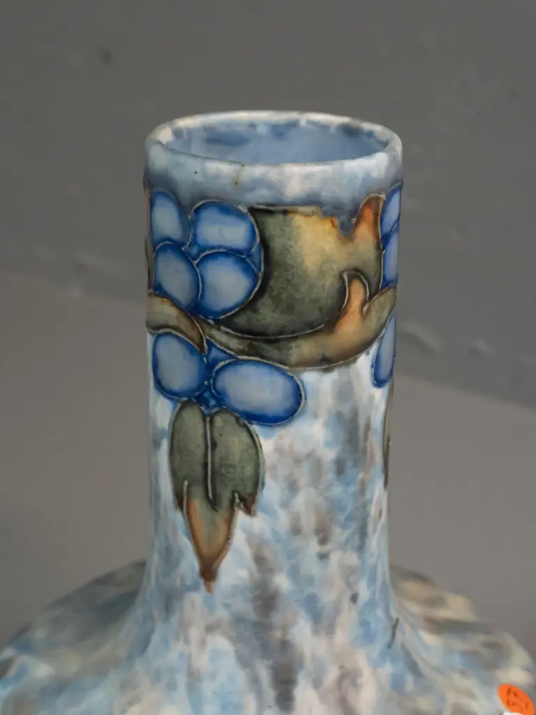 vintage large Cranston Pottery Tukan mottled blue & grey vase with tube-lined decoration H-310 D-210 at widest Image 1++