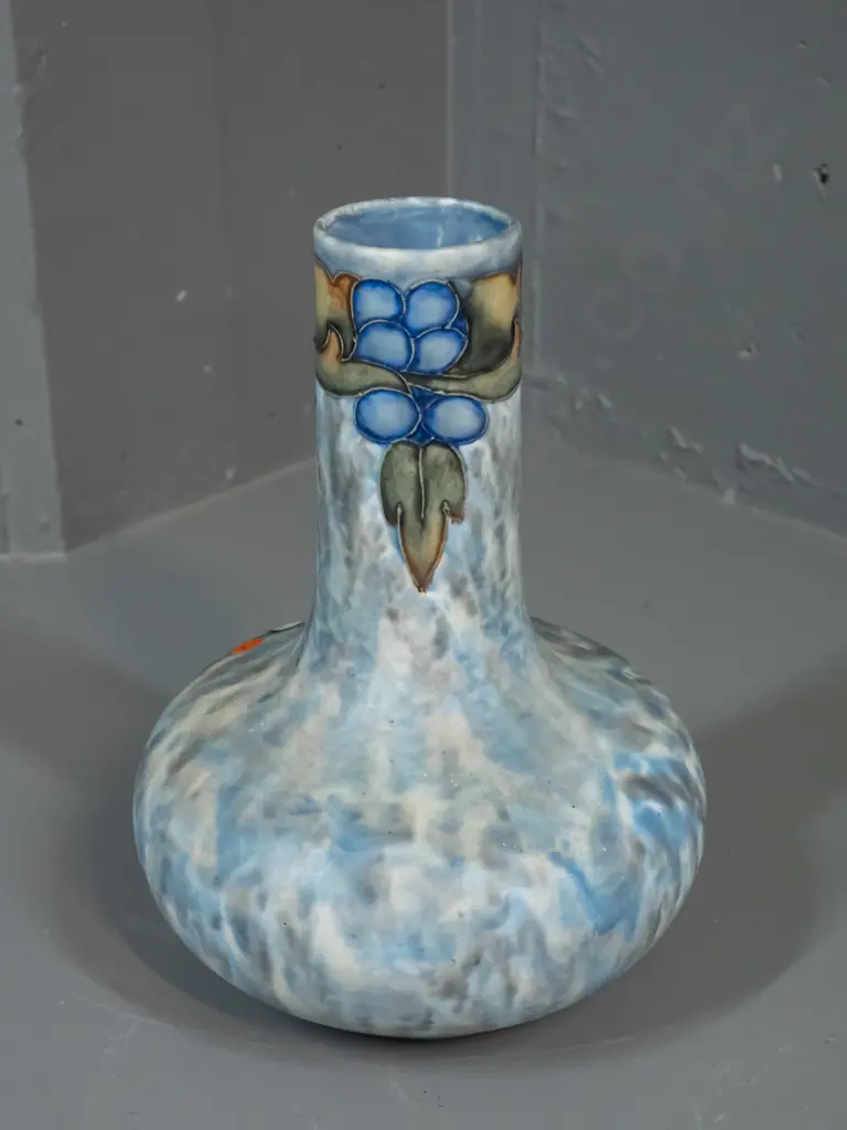 vintage large Cranston Pottery Tukan mottled blue & grey vase with tube-lined decoration H-310 D-210 at widest Image 1++