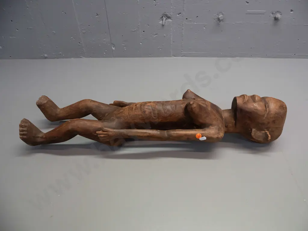African (Congo) carved timber figure - standing pose, but does not stand without support. Chips to ears, crack in head, Image 1++