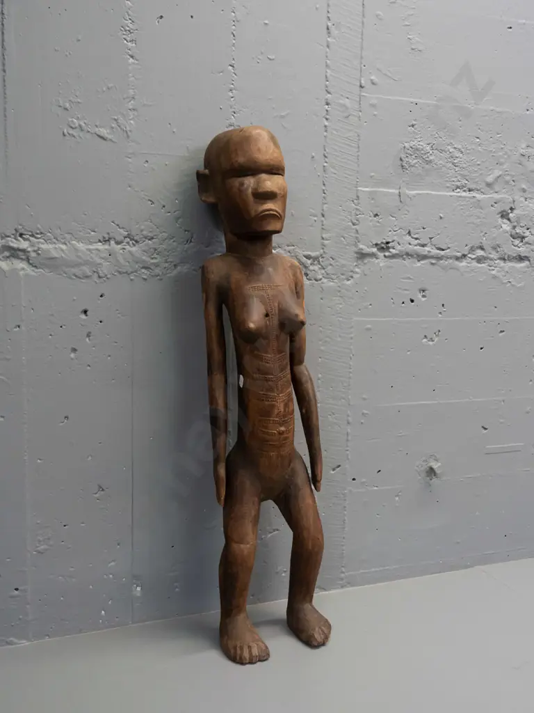 African (Congo) carved timber figure - standing pose, but does not stand without support. Chips to ears, crack in head, Image 1++