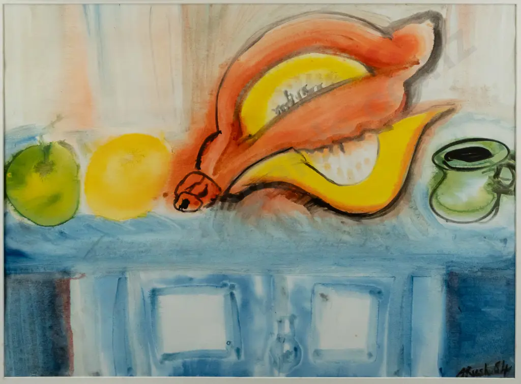 Ann Rush '84 - framed watercolour - still life items - H530 W730 Image 1++