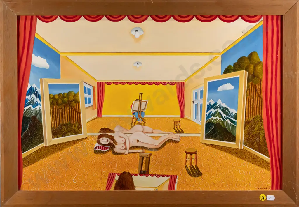 M Morgan - framed acrylic on board "Opposite reflections" H390 W590 Image 1++