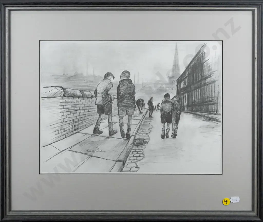 framed Ronald Pawson digital print - boys in street H250 W350 Image 1++