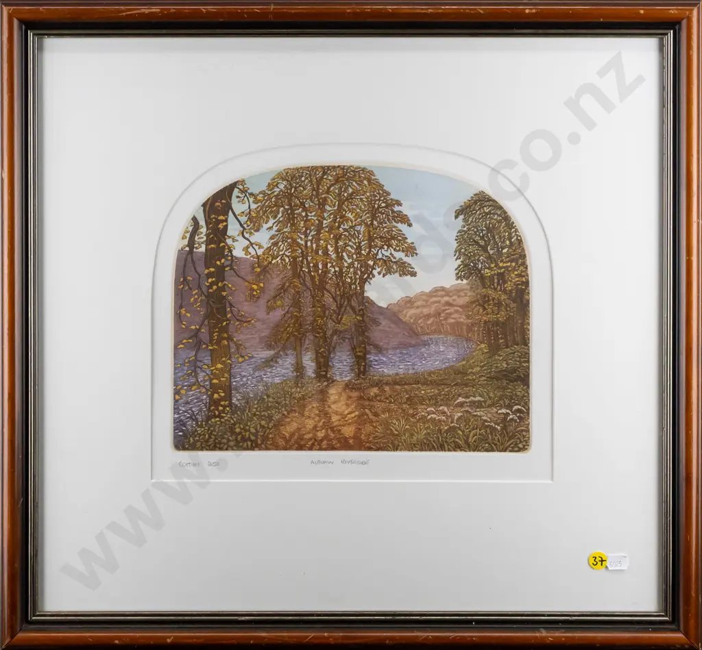 unsigned - framed ltd edition print 250 "Autumn Riverside" H200 W270 (slight warping to paper) Image 1++