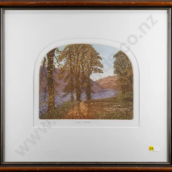 unsigned - framed ltd edition print 250 "Autumn Riverside" H200 W270 (slight warping to paper)