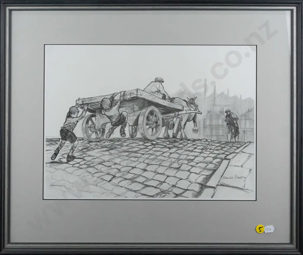 framed Ronald Pawson digital print - boys at back of cart H250 W350 Image 1++