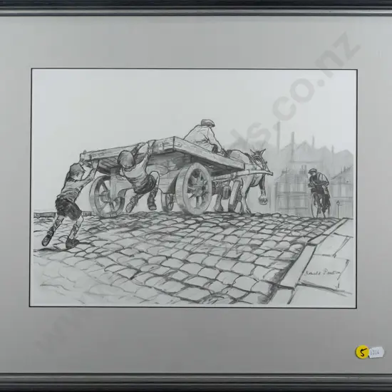 framed Ronald Pawson digital print - boys at back of cart H250 W350