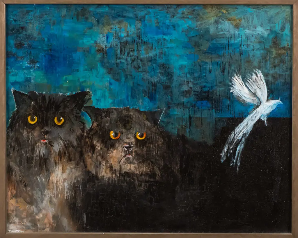 Tracy Ellerton -framed acrylic on board "The visit" H390 W480 Image 1++