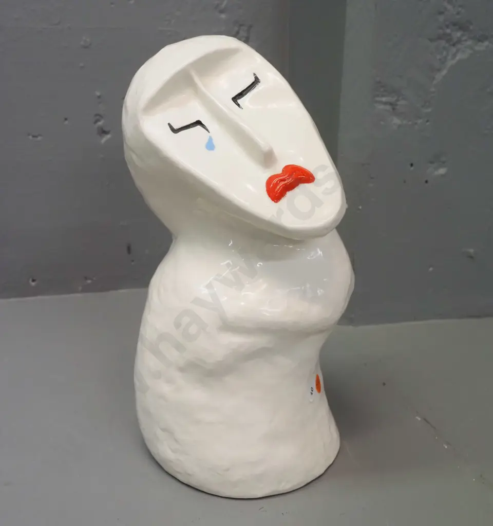 white ceramic figure with upturned face - impressed (Japanese?) maker's mark H-320 - some glaze crazing Image 1++