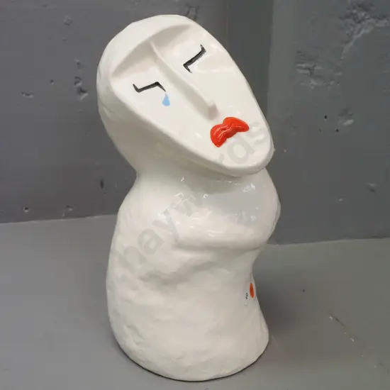 white ceramic figure with upturned face - impressed (Japanese?) maker's mark H-320 - some glaze crazing