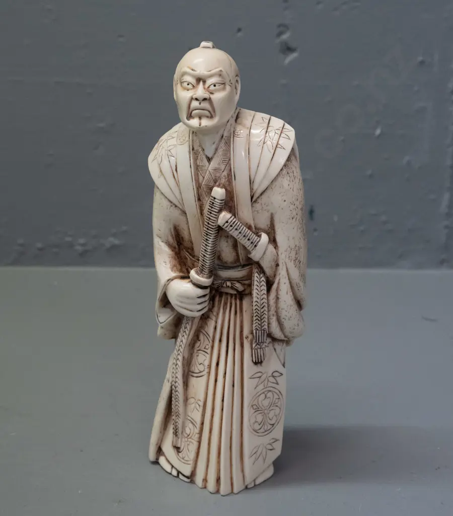 composite faux ivory Samurai warrior figure H-230 W-90 Image 1++
