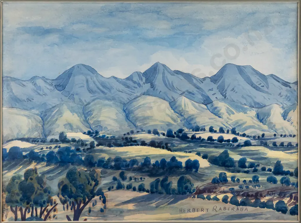 Herbert Raberaba - framed watercolour - landscape H250 W330 Image 1++