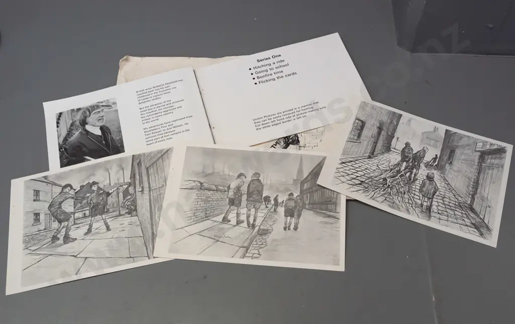 framed Ronald Pawson digital print - boys standing in row H250 W350 (plus additional booklet etc) Image 1++