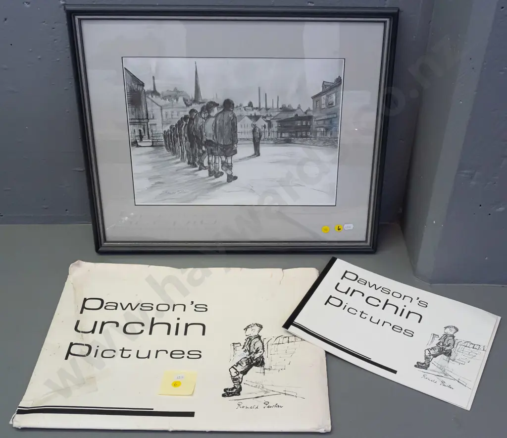 framed Ronald Pawson digital print - boys standing in row H250 W350 (plus additional booklet etc) Image 1++