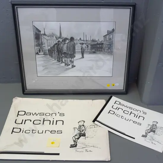 framed Ronald Pawson digital print - boys standing in row H250 W350 (plus additional booklet etc)