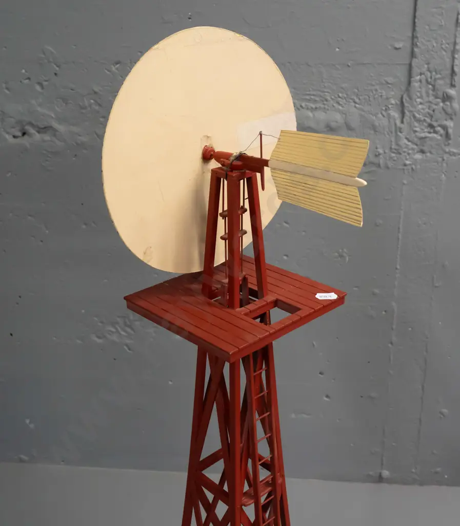 detailed timber and cardboard model of a New Zealand railway water pump windmill. H-720 Base 160x160 Image 1++