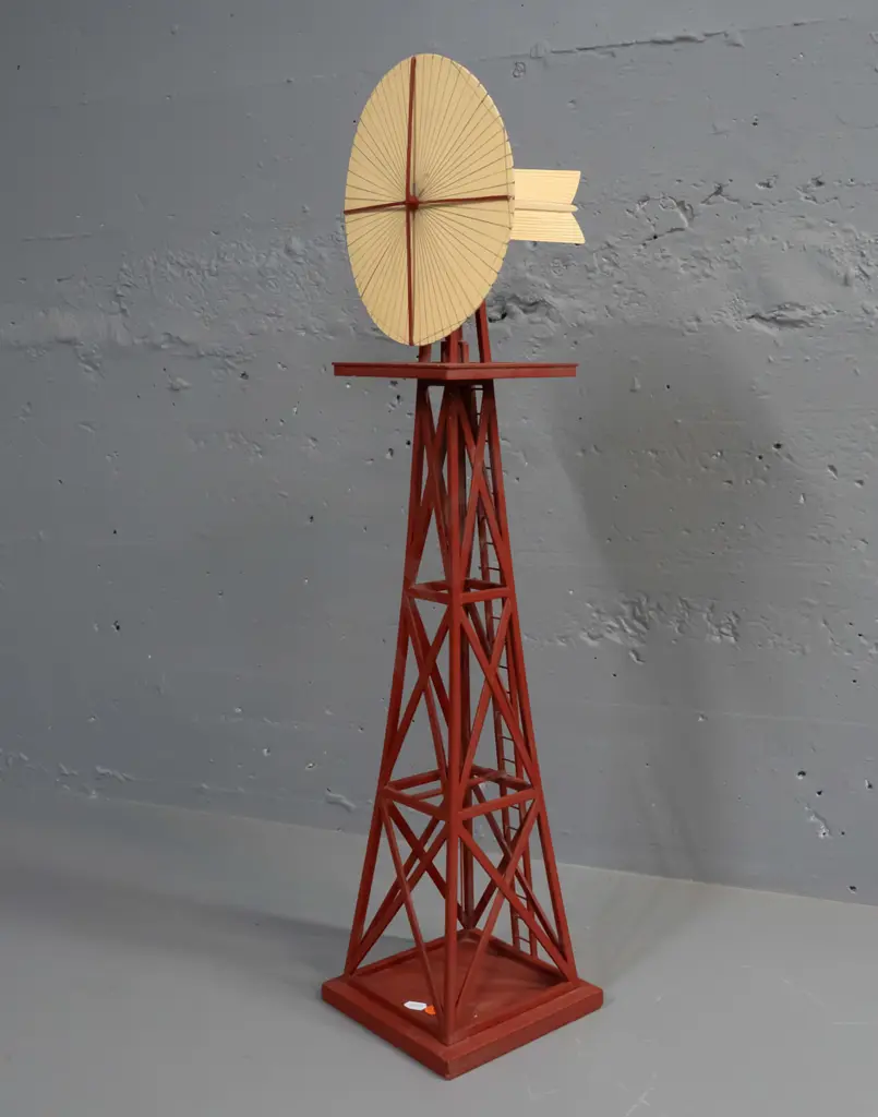 detailed timber and cardboard model of a New Zealand railway water pump windmill. H-720 Base 160x160 Image 1++