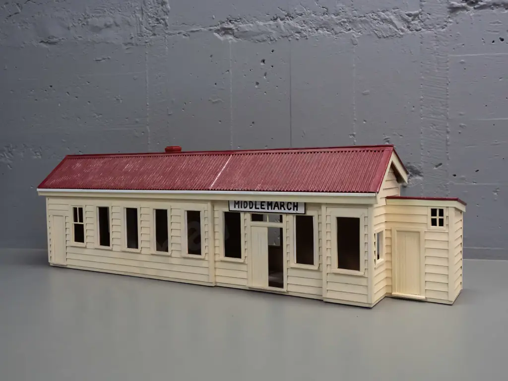 large detailed timber model of the Middlemarch Railway Station - removable roof, hand painted signage Image 1++