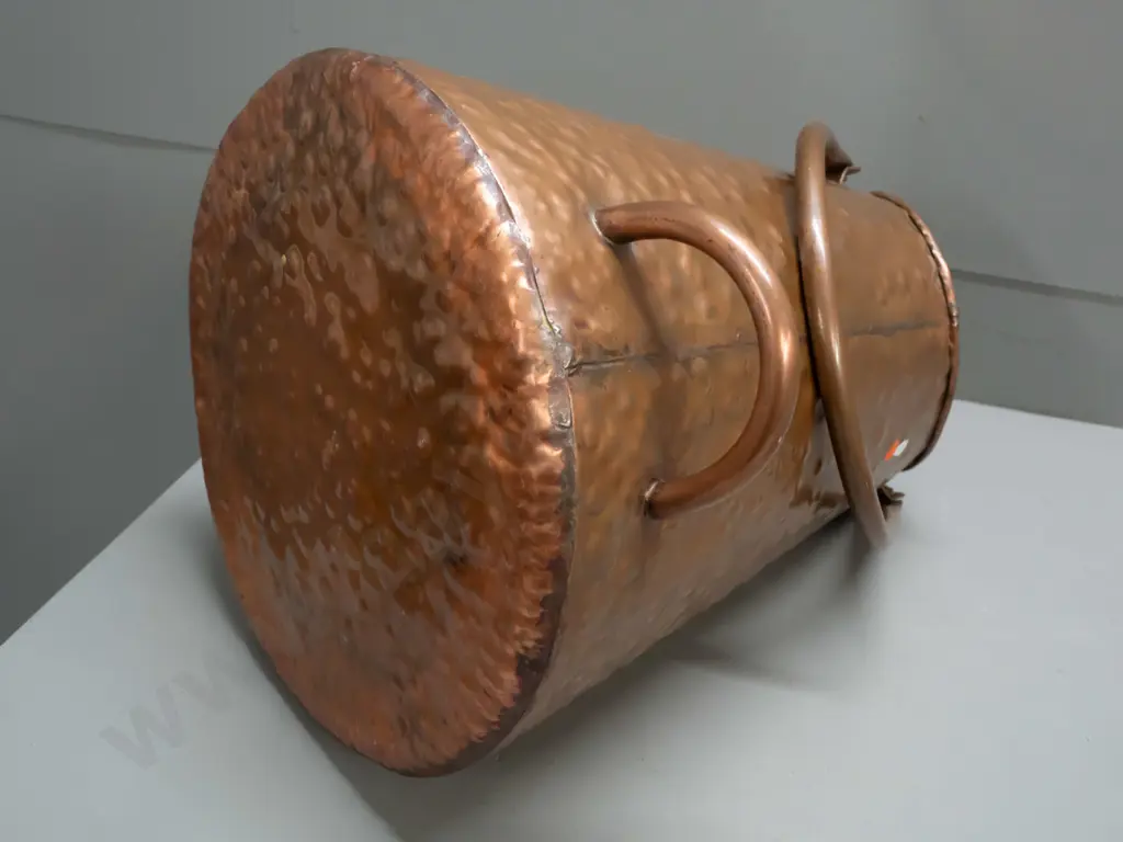 large beaten copper double handled coal scuttle H-500 D-330 at base Image 1++
