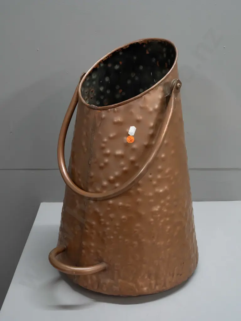 large beaten copper double handled coal scuttle H-500 D-330 at base Image 1++