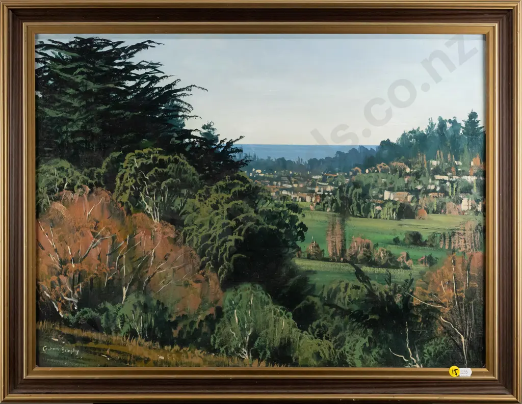 Graham Brinsley - framed oil on board "Timaru golf course" H440 W590 Image 1++