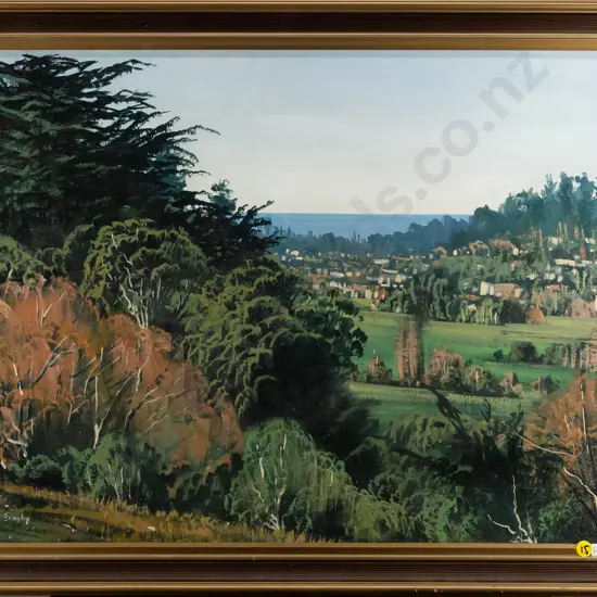 Graham Brinsley - framed oil on board "Timaru golf course" H440 W590