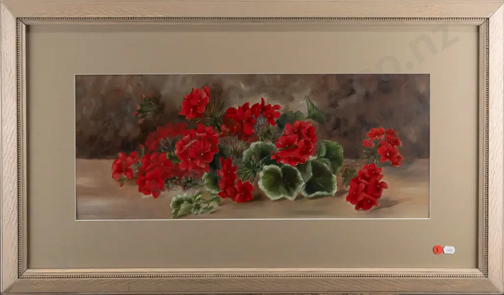 framed oil - geraniums H220 W550 Image 1++