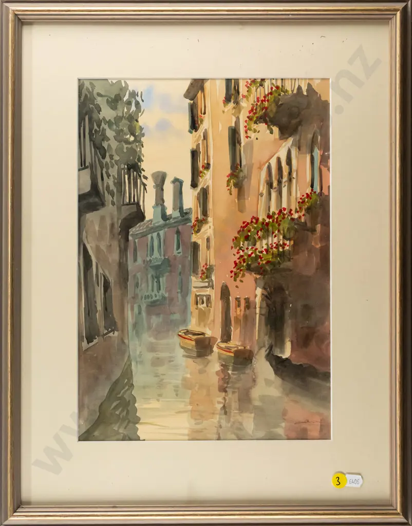 illegible signature - framed watercolour - Venice canal scene H330 W230 Image 1++