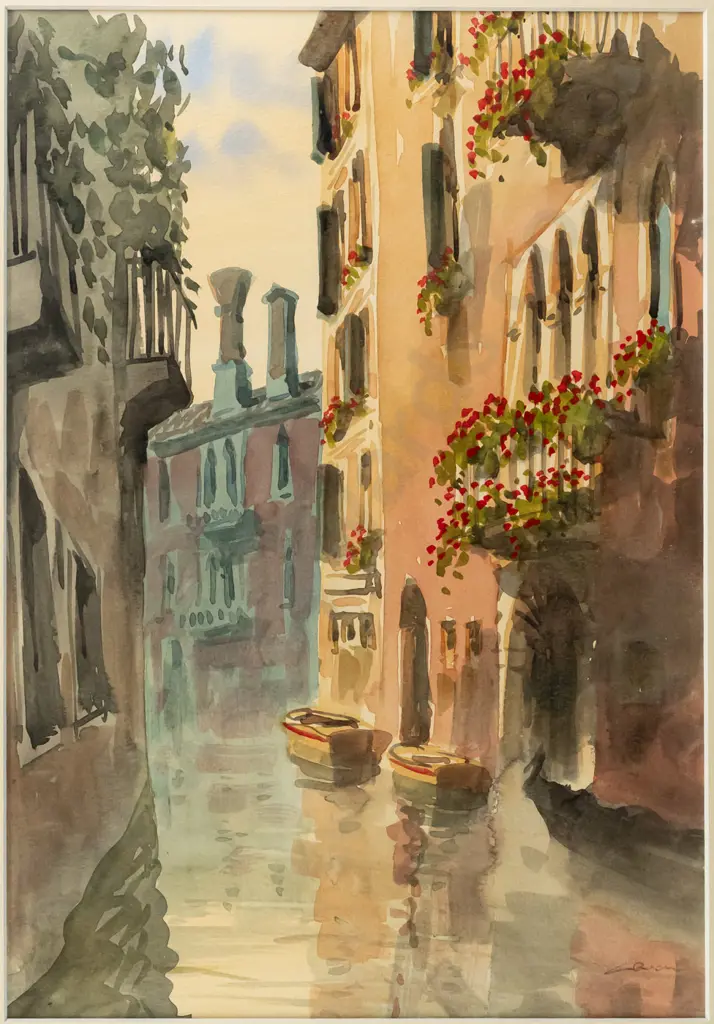 illegible signature - framed watercolour - Venice canal scene H330 W230 Image 1++