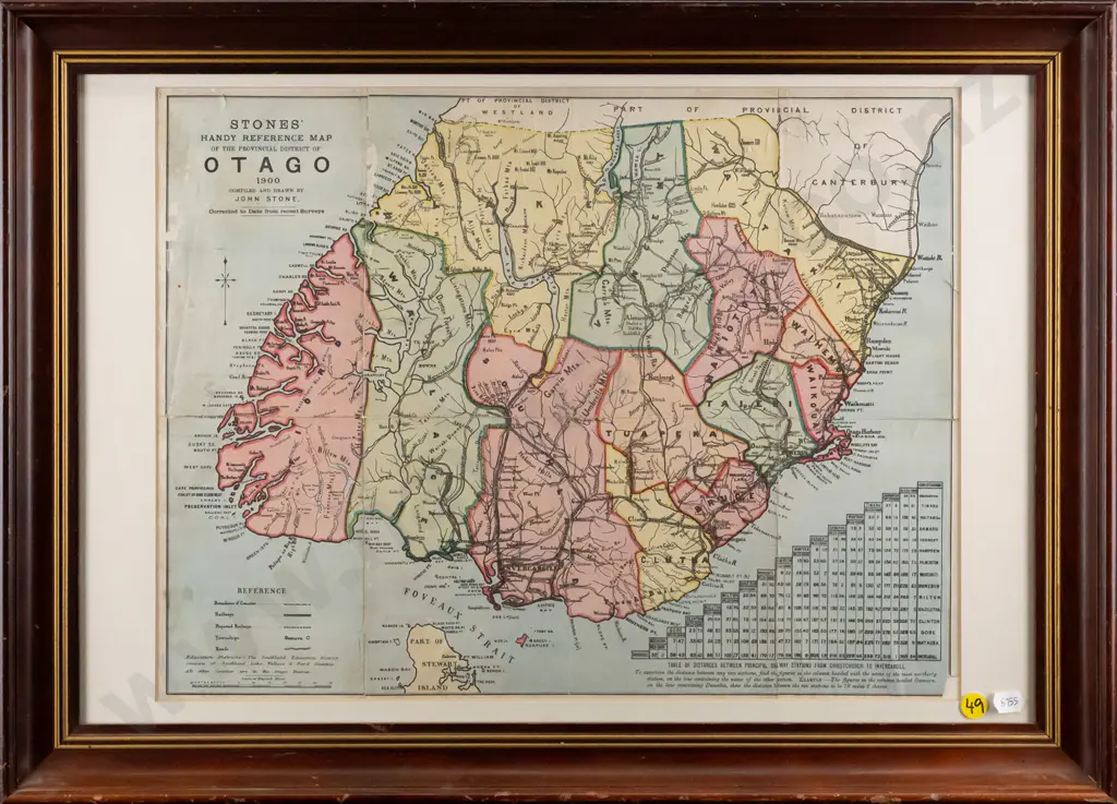framed vintage Stones - Map of Otago (creased in frame) H330 W430 Image 1++