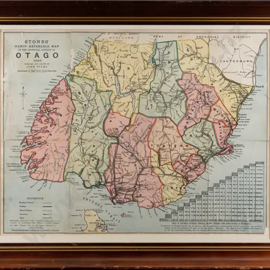 framed vintage Stones - Map of Otago (creased in frame) H330 W430