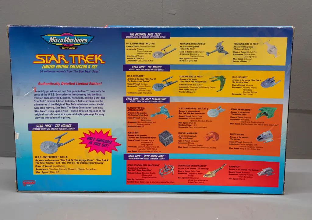Galoob Toys 1993 Star Trek Micromachines 16-vessel collector set in original sealed packaging - minor damage to box. Image 1++