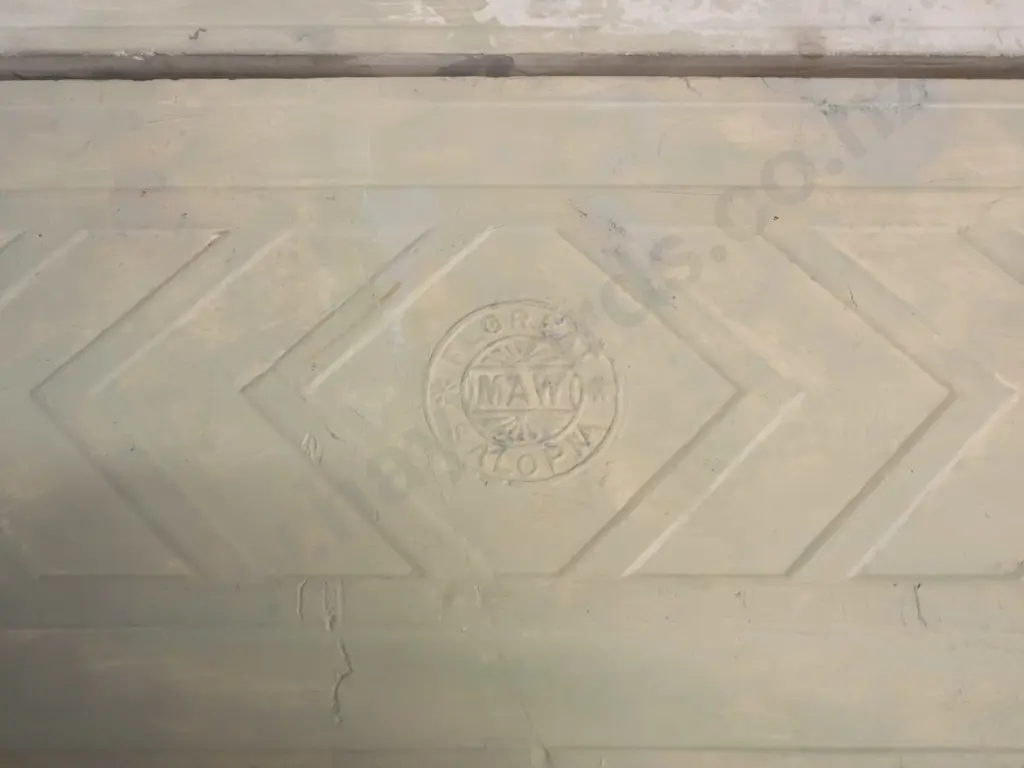 2 vintage blue and white porcelain tiles with gilded detail, Japanese figural designs, mark on back Maw & Image 1++