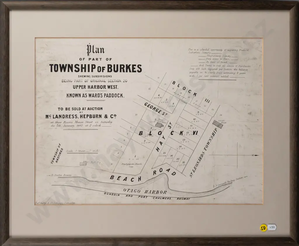 framed vintage map - Township of Burkes H320 W440 Image 1++