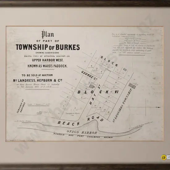framed vintage map - Township of Burkes H320 W440