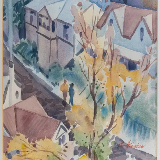 Paul Hanrahan - framed watercolour "Sydney St West, Wellington" H300 W240