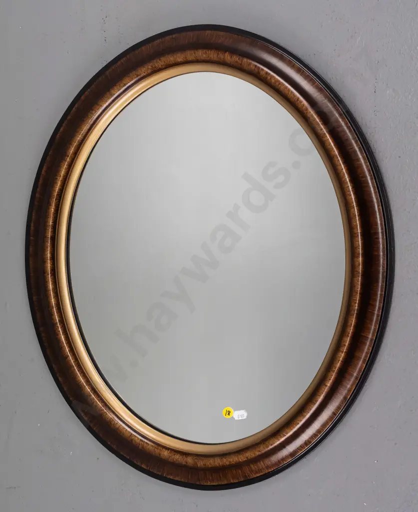 oval wood framed wall mirror H620 W510 Image 1++