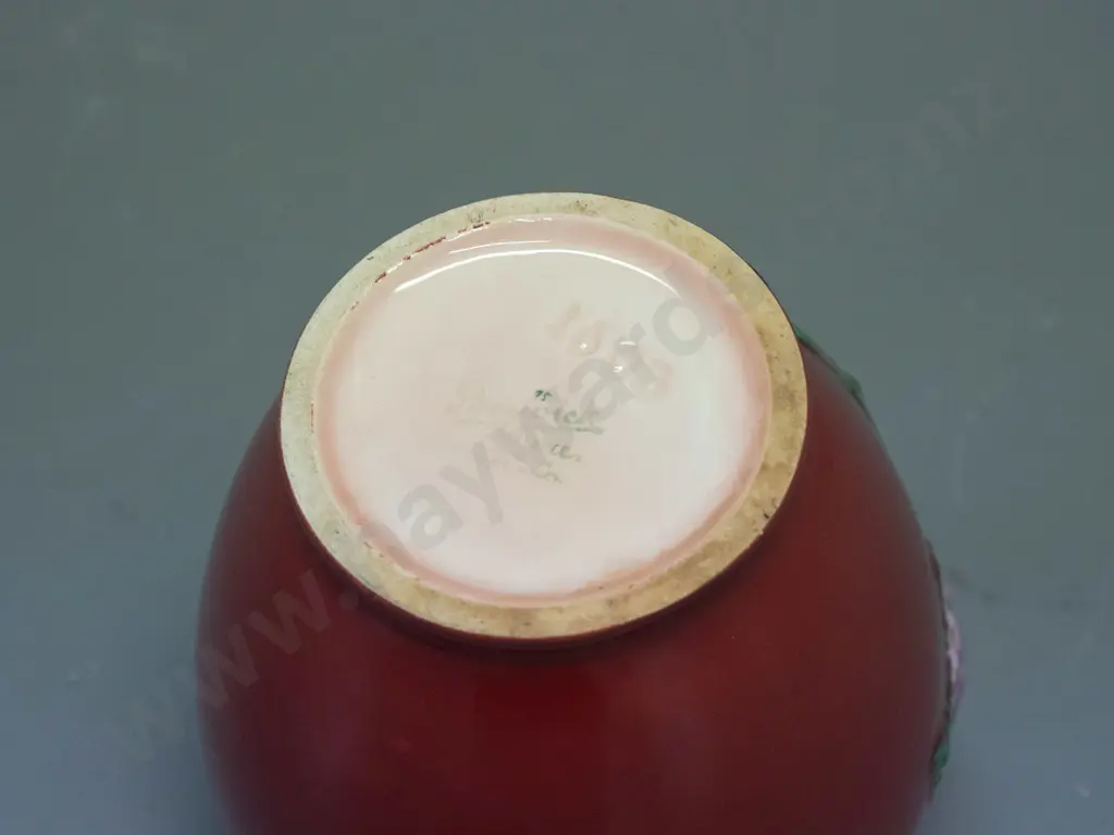 Beswick vase - plum colour with applied flowers - some staining inside H-170 Image 1++