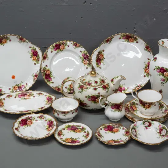 assorted Royal Albert Old Country Roses pieces - one trio, teapot, vase, 2 handled dishes, various oval and round plates