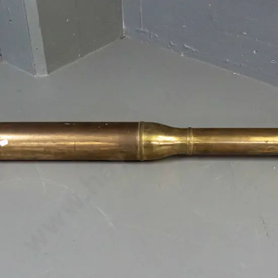 vintage large brass fire hose nozzle - plaque marked Wormald Brothers National Aer-o-Foam Nozzle with threaded copper