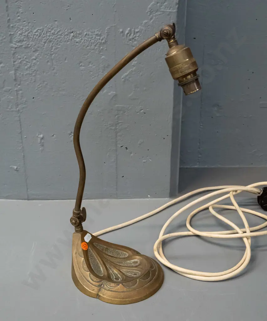 vintage cast brass table lamp with adjustable tilt stem - working, no shade H-410 as photographed Image 1++