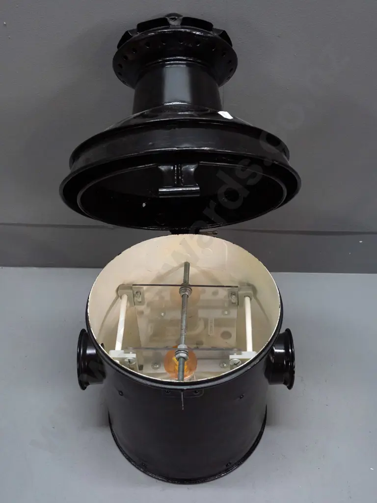 large black railway signal lantern with 2 small frosted glass lenses - plaque reads McKenzie & Holland Railway SIgnal Image 1++