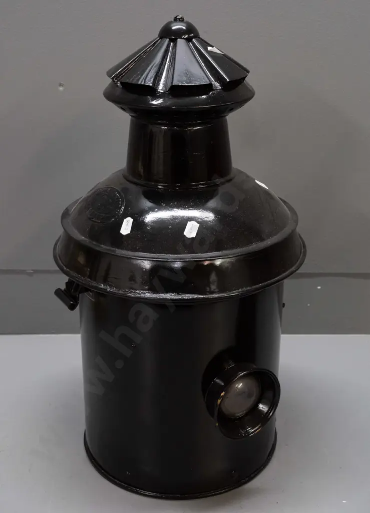 large black railway signal lantern with 2 small frosted glass lenses - plaque reads McKenzie & Holland Railway SIgnal Image 1++