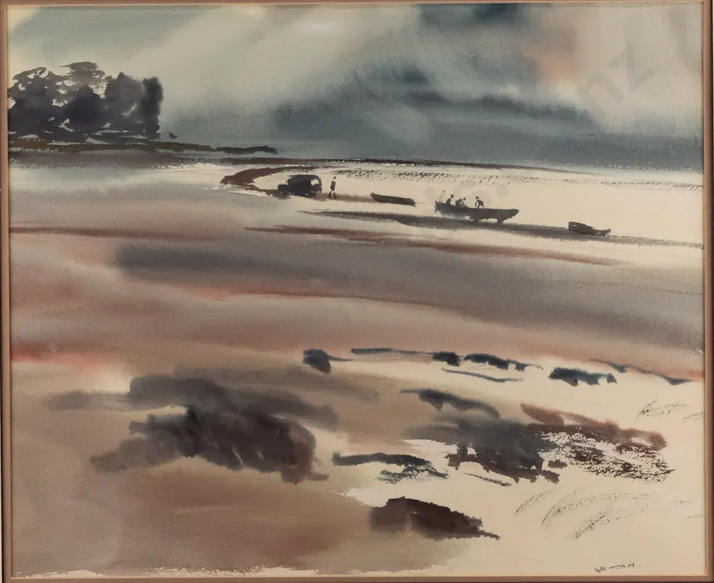 Reg Watham - framed watercolour - coastal scene H380 W460 Image 1++