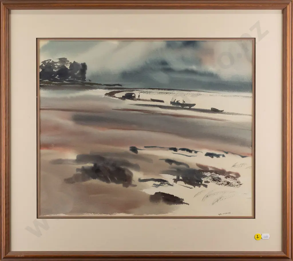 Reg Watham - framed watercolour - coastal scene H380 W460 Image 1++