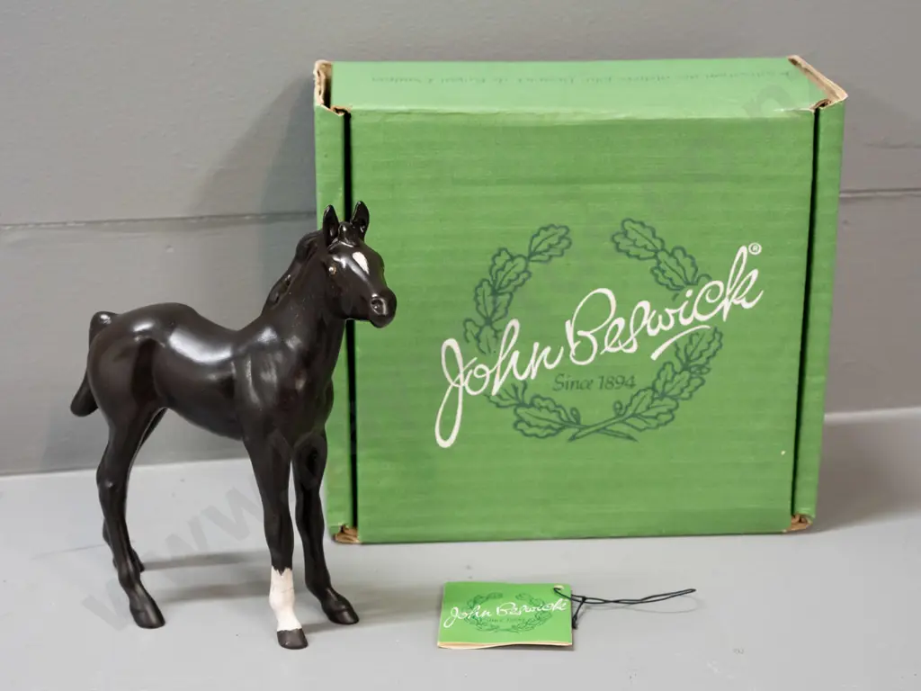 Beswick matte black foal figure with original box and hang tag H-150 L-135 Image 1++