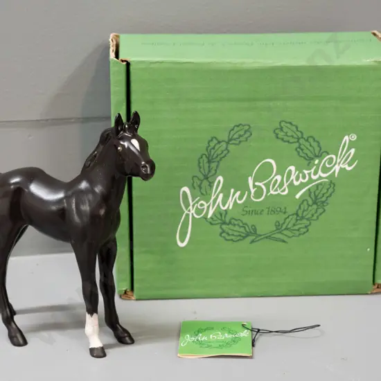 Beswick matte black foal figure with original box and hang tag H-150 L-135