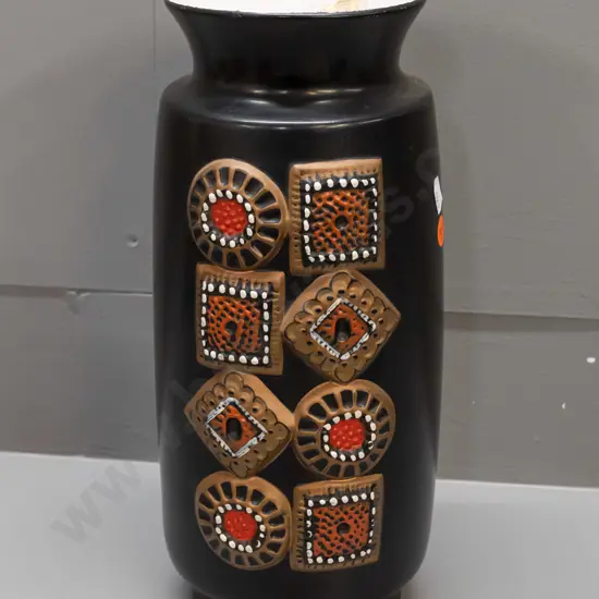 retro Brentleigh Ware "Arran" vase with raised geometric patterns - a few rough spots or flaws on top rim H-310